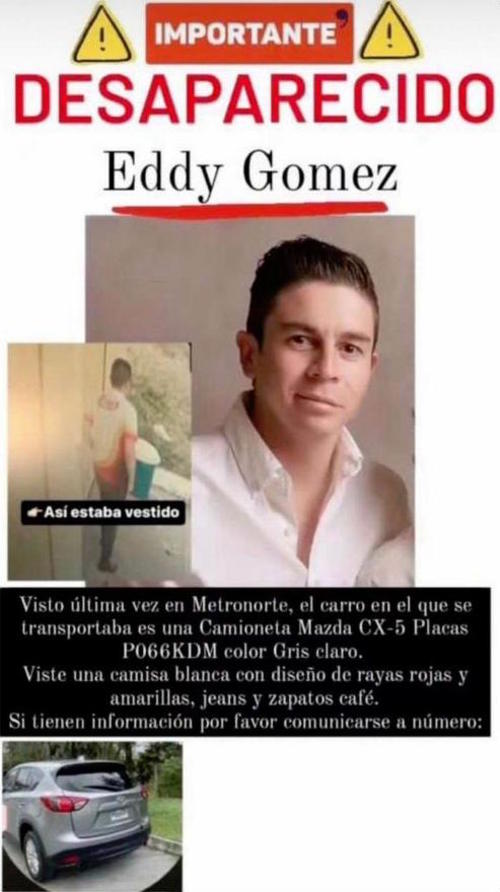 Esta fue la alerta con la que la familia buscaba encontrar a Eddy G&oacute;mez. (Foto: redes sociales)