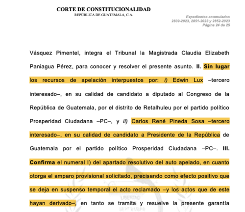 carlos pineda, resolución, cc, corte de constitucionalidad, elecciones guatemala