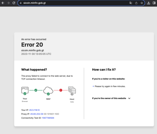El sitio web del Sicoin no se encuentra disponible. (Foto: captura de pantalla)