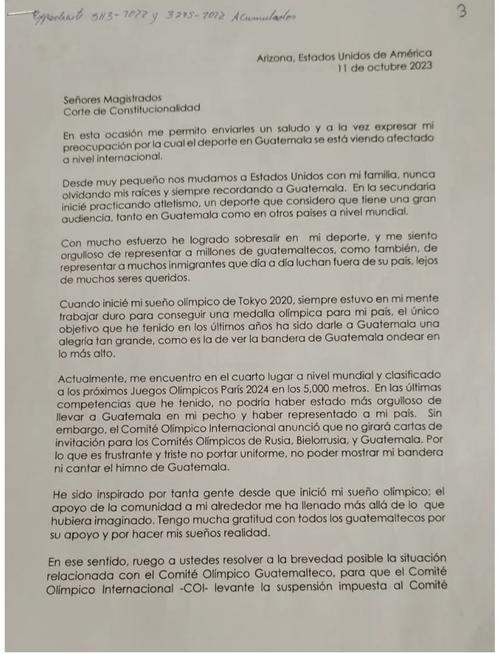 Carta de Luis Grijalva a la Corte de Constitucionalidad (CC).