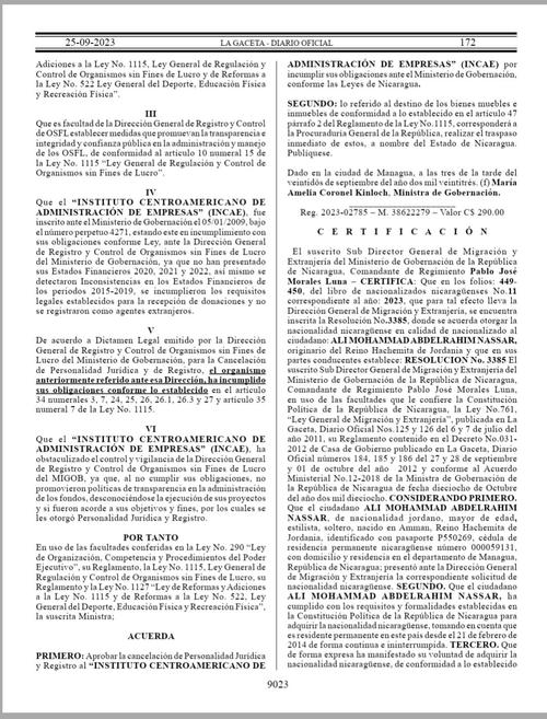 Nicaragua, Ortega, INCAE