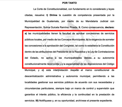 Extracto de la resoluci&oacute;n emitida por la CC.