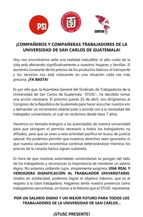 USAC, Sindicato de trabajadores, STUSC, salarios