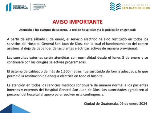 Hospital General, salud, Ministerio de Salud, servicios, Energía eléctrica