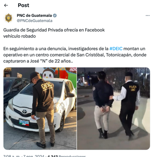 Facebook, carro robado, guardia privado 
