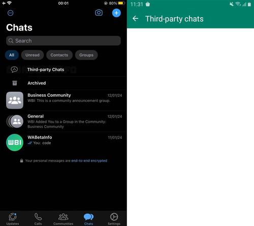 Las conversaciones desde otras apps se ver&aacute;n en un apartado denominado "Chat de Terceros". 