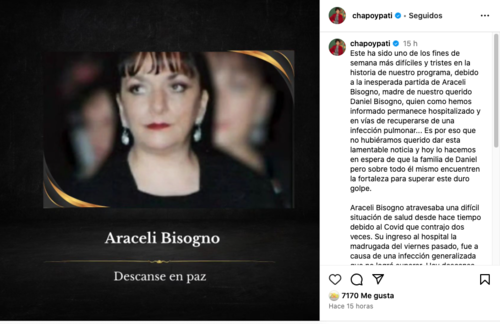 Daniel Bisogno, Araceli Bisogno, muerte, causa