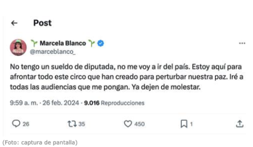 Marcela Blanco, quebrantos de salud 