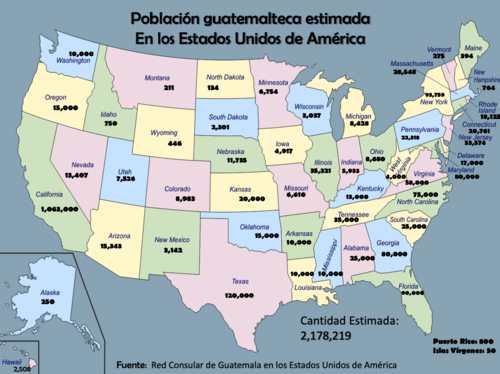 Poblaci&oacute;n guatemalteca estimada en los Estados Unidos, seg&uacute;n el portal de la Canciller&iacute;a. (Foto: Minex/Soy502)
