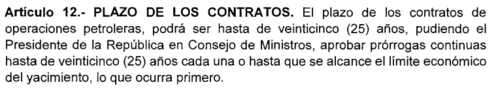 Artículo contenido en la iniciativa que propone reformar la Ley de Hidrocarburos para modificar el tema de prórrogas a contratos petroleros. (Foto: Iniciativa de ley 6021/Soy502)