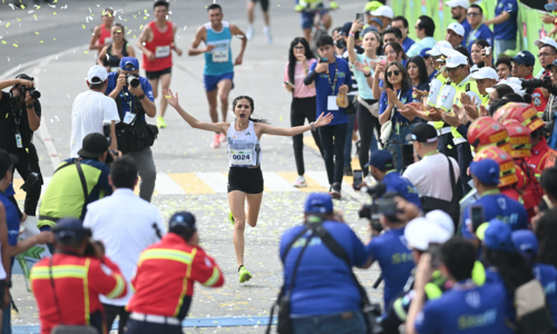 Viviana Aroche fue la primera en llegar a la meta. (Foto: Pedro Pablo Mijangos/Nuestro Diario)
