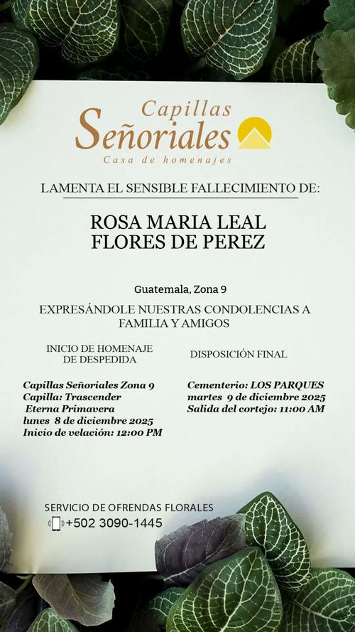 Esquela de fallecimiento de la es primera dama. (Foto: Redes Sociales)