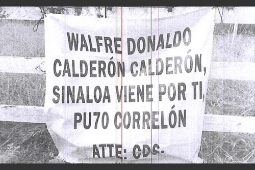 Una narcomanta fue hallada luego de los ataques en distintos puntos de Huehuetenango. (Foto: PNC)

