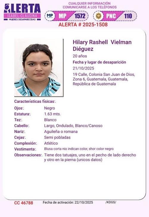 El cuerpo de Hilary fue localizado en avanzado estado de descomposici&oacute;n indic&oacute; el Inacif. (Imagen: Alerta Isabel Claudina) 