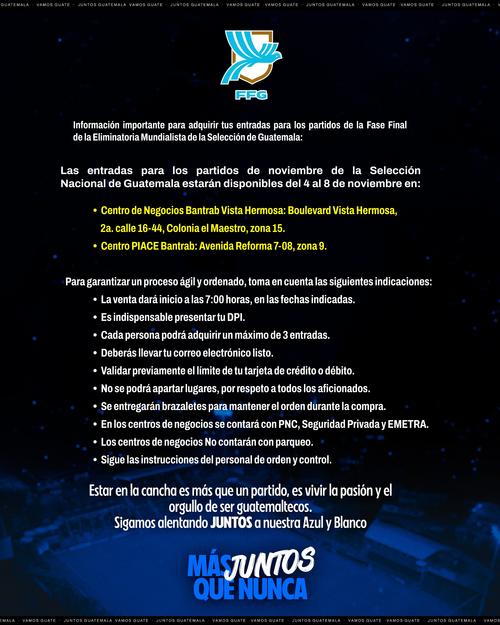 Fedefut lanza indicaciones para la compra de boletos. (Foto: FFG)