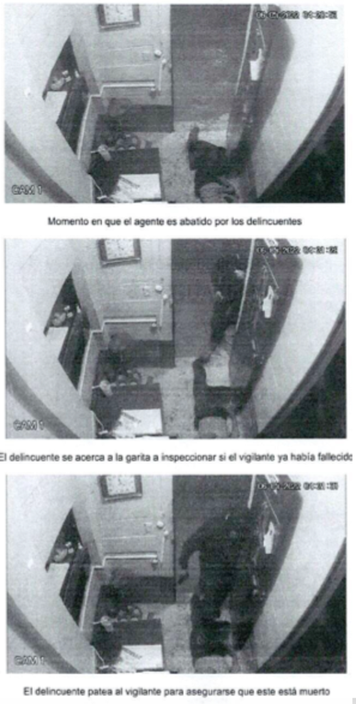 En fotogramas se observa cómo la banda asesina a un guardia de seguridad privada. (Foto: Soy502)
