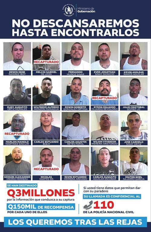 Continúan 16 reos prófugos de los 20 que se fugaron en Fraijanes II. (Foto: PNC)