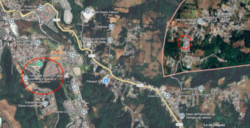 "Cartoon" fue recapturado en la aldea Las Anonas, de San José Pinula, muy cerca de la cárcel de Fraijanes II. (Foto: Google Maps)