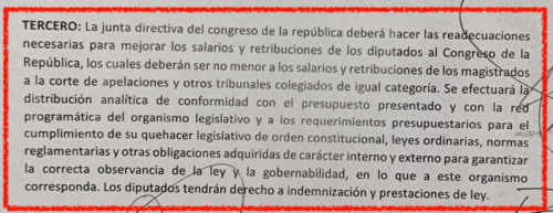 Enmienda que permitió a los diputados subirse el sueldo. (Imagen: Archivo/Soy502) 