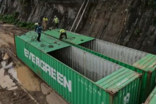 Los contenedores será rellanados de roca para aumentar su resistencia. (Foto: Covial)