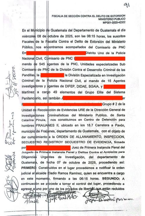 Acta del MP el día de la requisa 8 de octubre. Tres días antes de reportarse la fuga de los pandilleros. (Foto: cortesía)
