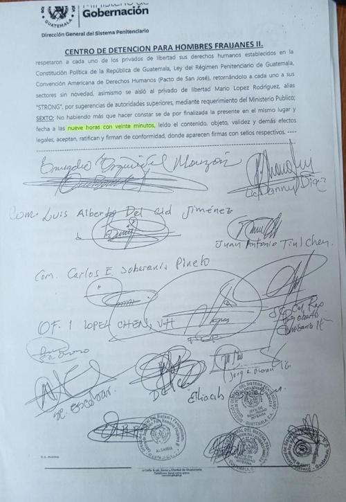 Acta del SP que fue firmada por personal de PNC y SP pero no MP. (Foto: cortesía)