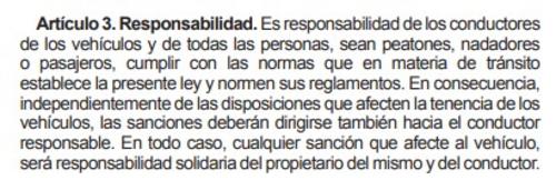 El Artículo 3 de la Ley Tránsito indica que la responsabilidad recae tanto en el dueño del transporte pesado así como del conductor que manejaba. (Foto: Ley de Tránsito)
