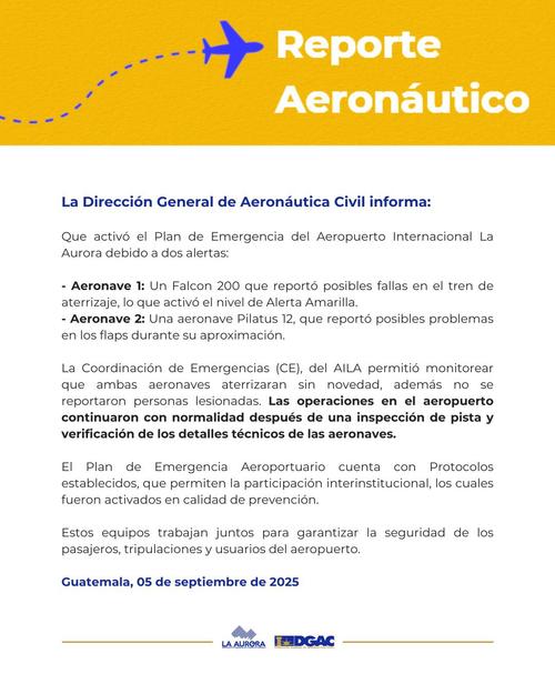Reporte publicado por la Dirección General de Aeronáutica Civil. (Foto: DGAC)