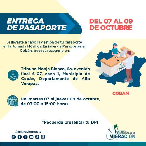 Fechas y horarios para la entregas de los pasaportes. (Foto: IGM)