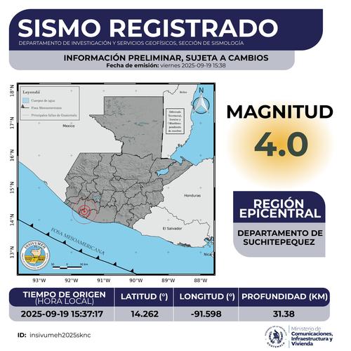 El temblor fue de magnitud 4.0. (Foto: Insivumeh)
