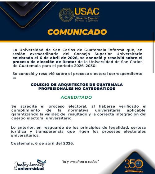 Comunicado Colegio de Arquitectos. (Foto: USAC)