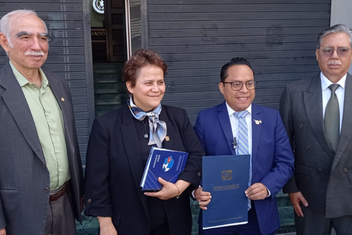 Asamblea de Presidentes de Colegios Profesionales tras presentar el amparo ante la CC contra elecci&oacute;n de Walter Mazariegos en la USAC. (Foto: Crist&oacute;bal V&eacute;liz/Soy502)