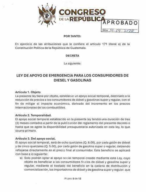 La normativa contar&aacute; con un presupuesto de Q2 mil millones. (Imagen: captura de pantalla)