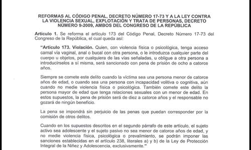 El Decreto 10-2026 reforma el art&iacute;culo 173 del C&oacute;digo Penal sobre el delito de violaci&oacute;n. (Imagen: captura de pantalla)