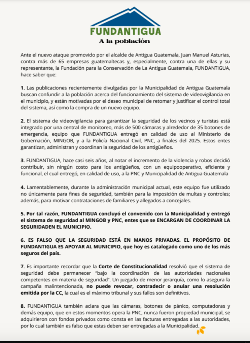 Comunicado de Fundantigua. 