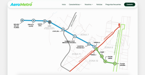 Este ser&aacute; el mapa del recorrido del AeroMetro. (Imagen: Captura de pantalla/Soy502)