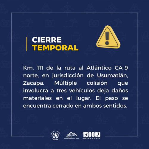 Asistencia Tur&iacute;stica Guatemala﻿, del INGUAT, inform&oacute; del cierre temporal tras la colisi&oacute;n. (Imagen v&iacute;a: ASISTUR)

