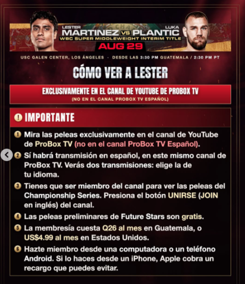 Lester Martínez, pelea, donde verla, soy502, guatemala, noticias 1