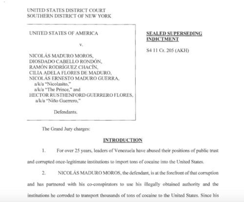 Portada del documento judicial divulgado en Estados Unidos sobre Diosdado Cabello. (Foto: Documento Judicial EEUU)