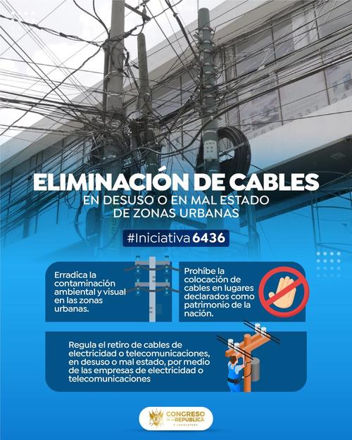 La iniciativa de ley busca regular el retiro del cableado a&eacute;reo en desuso o en mal estado en zonas urbanas. (Imagen: Congreso Guatemala)
