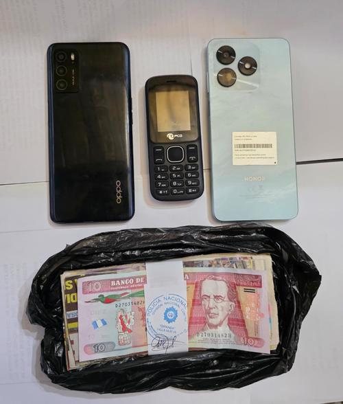Se les incaut&oacute; un paquete que simulaban Q3,500 que exig&iacute;an a su v&iacute;ctima y 3 tel&eacute;fonos celulares. (Foto: PNC)