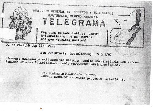 Telegrama que autorizaba la creaci&oacute;n del Centro Universitario de San Marcos. (Foto: Josu&eacute; Ardeano/Colaborador)