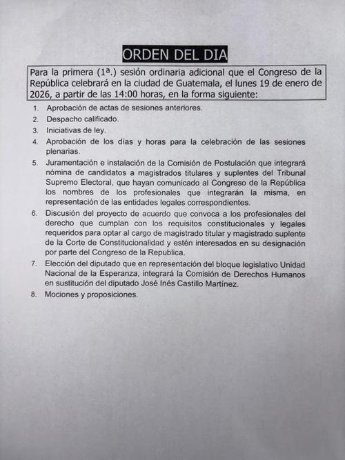 Los jefes de bloque acordaron el orden del d&iacute;a y el calendario de sesiones que marcar&aacute;n el arranque del trabajo legislativo durante la pr&oacute;xima semana en el pleno del Congreso. (Foto: Congreso Guatemala) 