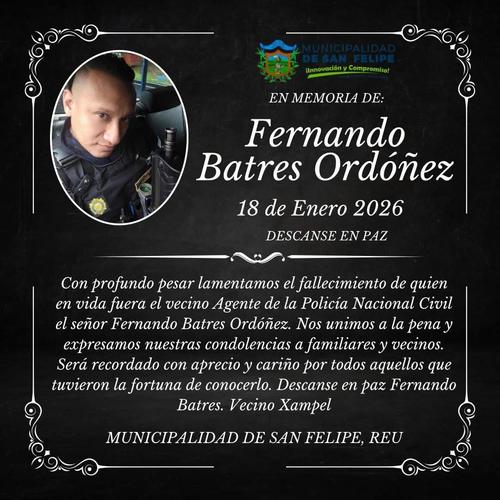 Fernando Alexander Batres Ordo&ntilde;ez. (Foto: Municipalidad de San Felipe)