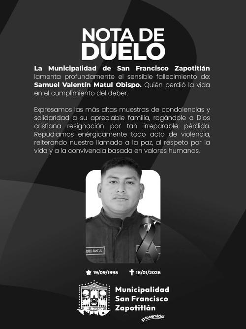 Samuel Valent&iacute;n Matul Obispo. (Foto: Municipalidad de San Francisco Zapotitl&aacute;n)