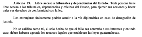 Art&iacute;culo 29 de la Constituci&oacute;n Pol&iacute;tica de la Rep&uacute;blica de Guatemala. (Foto: Captura de pantalla/Soy502)