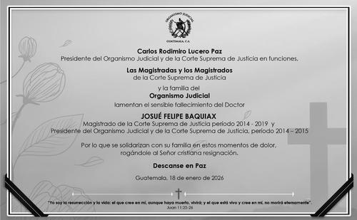 Esquela por el fallecimiento del exmagistrado Felipe Baquiax. (Foto: CSJ)