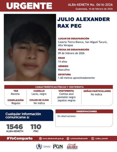 Julio Alexander Rax Pec ten&iacute;a alerta de desaparici&oacute;n desde la tarde del pasado lunes. (Foto: Alerta Alba-Keneth)