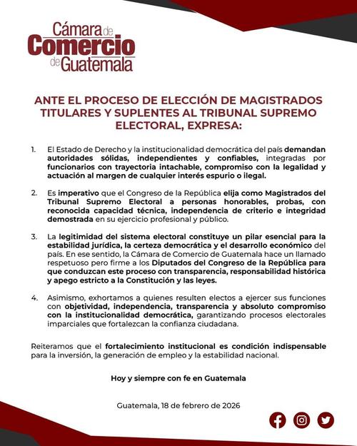 Comunicado emitido por la C&aacute;mara de Comercio de Guatemala. (Foto: Redes sociales)