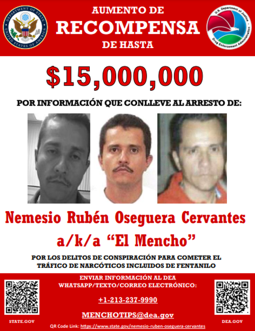 EE.UU. ofrec&iacute;a $15 millones por informaci&oacute;n que ayudara a localizar a "El Mencho". (Foto: EE.UU)